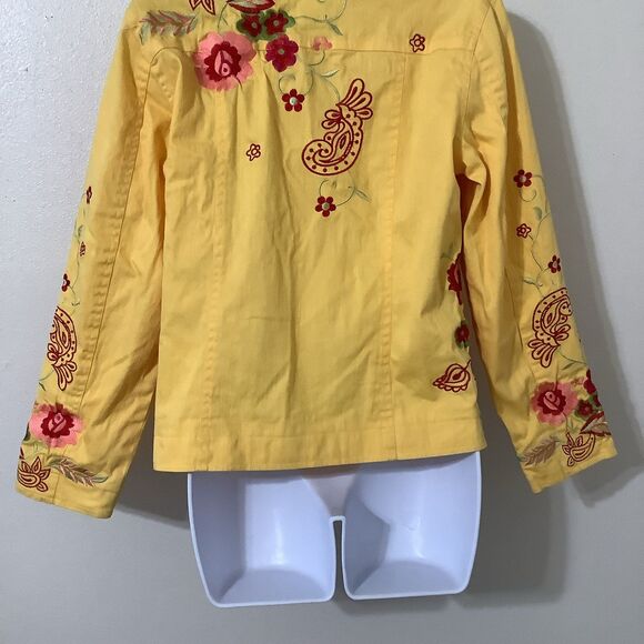 Coldwater Creek Artsy Cottagcore Yellow Embroidered Boho Button Up Jacket Small - Picture 6 of 11